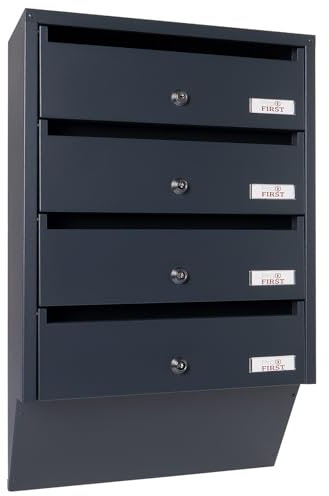 Profirst Briefkastenanlage Maildrop 4 Anthrazit Stahl Zylinderschloss je 2 Schlüssel für 4 Parteien Namensschildhalter inkl. Montagematerial