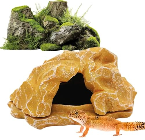 Cueva para Serpientes - Decoración de Acuario Roca Refugio para Tortugas y Lagartijas - Área Decorativa Pequeña de Basking Accesorio Terrario Aspecto Rocoso Decoración para Cangrejo Camarón Dragón Bar