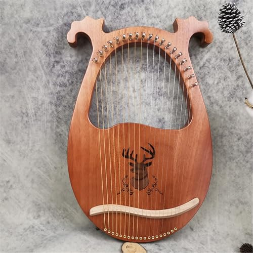 Harpa， Lättlärda lapharp-set med lådtyp, klassisk 19 stålsträngar, miniharpa, mahogny, snidade skalor(Deer C)
