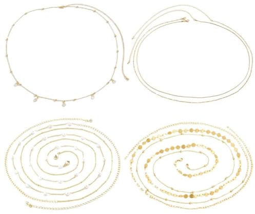 Lot De 4 Chaînes De Ventre Dorées En Acier Inoxydable, Chaînes Corporelles Réglables Avec Designs Variés, Idéales Pour Fêtes, Mariages, Bikinis Et Tenues De Tous Les Jours pour Femmes et Filles