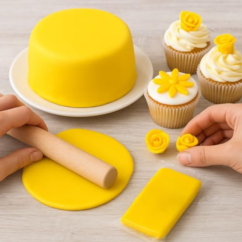 OTHERWISETRIVIAL Pasta di Zucchero, Gialla, 150g, per Decorazioni Torte, Cupcake e Dolci, Facile da Modellare, Consistenza Morbida