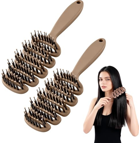 Wxeadu 2 Pcs Cithway Volume+ Boar Bristle Hair Brush, Cithway Boar Bristle Brush, Hot Hair Teasing Brush, Pinecone-Shaped BrushHair for Volume Hair Scalp Massage, Adding Natural Shine