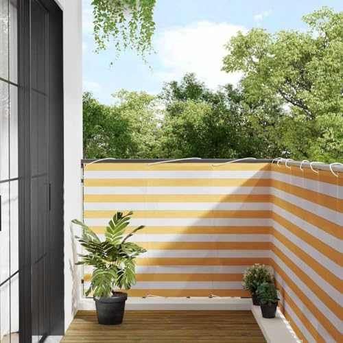 Generico Paravento per Balcone Striscia Gialla e Bianca 120x800 cm,Giallo e Bianco,2.1kg,42002046