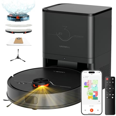 uninell Robot Vacuum Cleaner with Mop,Robotic Vacuum with 7000Pa Super Suction,180min runtime,3.5L Self-Empty Station,Lidar Navigation,APP/Remote/Voice Control,for Floors Carpets Pet Hairs,UR3