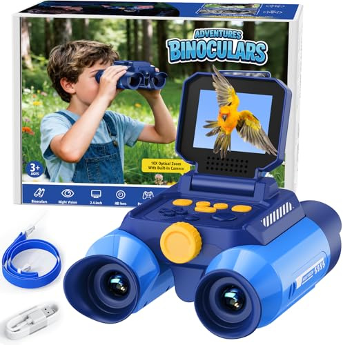 Ashfly Binocolo Digitale per Bambini con Schermo 2,4, Zoom 10x, Giochi Integrati, Modalità Visione Notturna e Fotocamera – Gioco Educativo Esplorazione Natura, 7+ Anni, blu