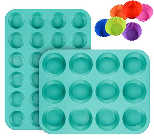 CAKETIME Silicone Muffin Pan Cupcake Pan Set - Mini 24 Cups and Regular 12 Cups Muffin Tin, Nonstick Food Grade Molds with 12 Baking Cups
