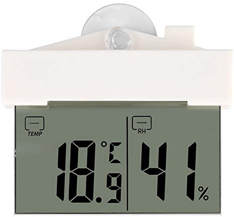 Fdit Termómetro Autoadhesivo LCD Hidrómetro Digital con Ventosa Reloj Ventana Montado en Pared Interior Jardín al Aire Libre