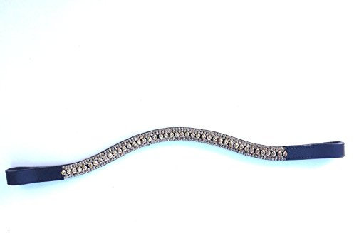 GS - Reitsport Stirnriemen Stirnband für Trensen mit filigran geschliffenen Kristallen geschwungen 40 cm