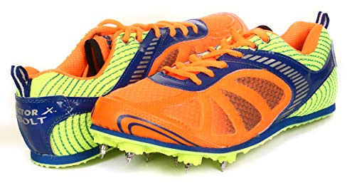 KD VX Track Shoes Athletic Running Shoes Sneakers Sprint Field Racing Spike Shoes with Removable Spike Key Bolt Orange/Blue Size: 2