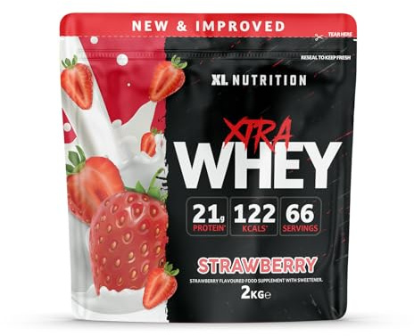 XL Nutrition Whey Protein Powder | High Protein, Low Carbohydrates | 67 Servings, 2kg | Suitable for Vegetarians | Ideal for Muscle Building, Recovery Support (Strawberry Flavour)