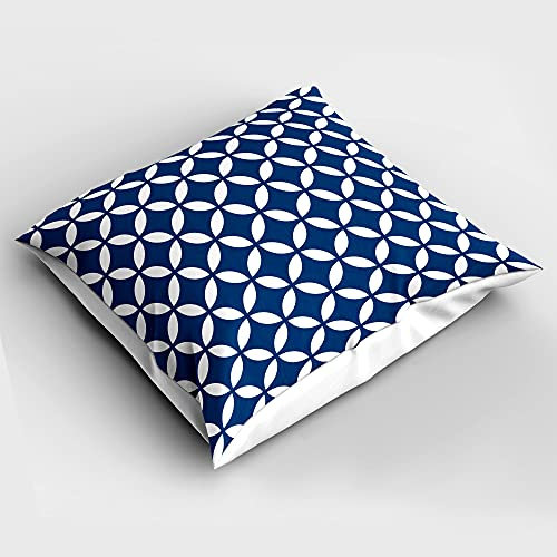 ABAKUHAUS Marine Schlafkissenbezug, Alte Runden Oval, Dekorativer Weicher Mikrofaser-Kissenbezug Bedruckt, 80 cm x 80 cm, Royal Blue Weiß
