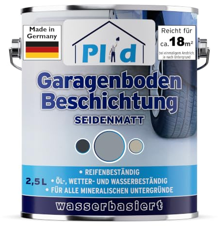 Plid® Garage Golvbeläggning Betongfärg för Utomhus och Inomhus - Frostsäker [2,5 l Silvergrå] - Vatten och Väderbeständig Garagegolvfärg - Betongtätning
