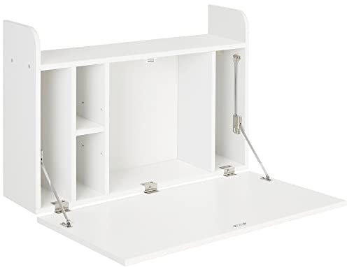 HOMCOM Wandtisch klappbar Wandklapptisch Schreibtisch mit Regalen großer Stauraum Computertisch Bürotisch Esstisch Modernes Design Spanplatte Weiß 77 x 20 x 51 cm