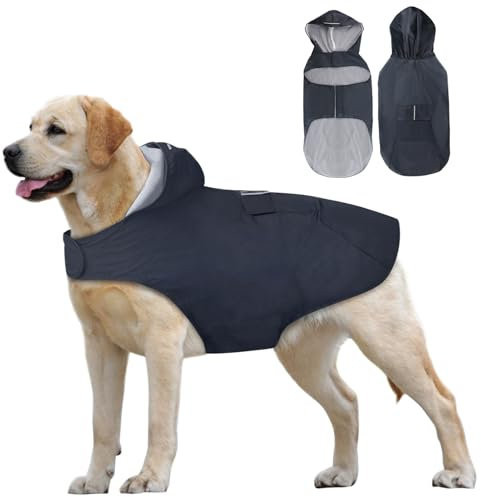 Idepet Regenmantel für Hunde mit Kragenloch Wasserdicht Reflektierend Winddicht Poncho Regenjacke mit Kapuze Hunde Regenschutz für kleine mittelgroße und große Hunde