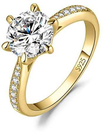 JewelryPalace Klassisch 8mm 2ct Rundschliff Zirkonia Solitär Promise Ring Damen, Verlobungsring Damenring Ringe Silber 925 mit Stein für Frauen, Simulierte Diamant Jubiläum Eheringe Vergoldet 54