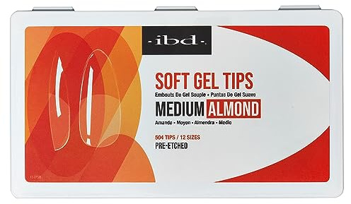 IBD Soft Gel Tips Medium Almond – 504 Stück, 12 Größen – MADE IN USA – Transparente Nagelspitzen – weiche Gelspitzen für Nagelverlängerung – mittlere Mandelform