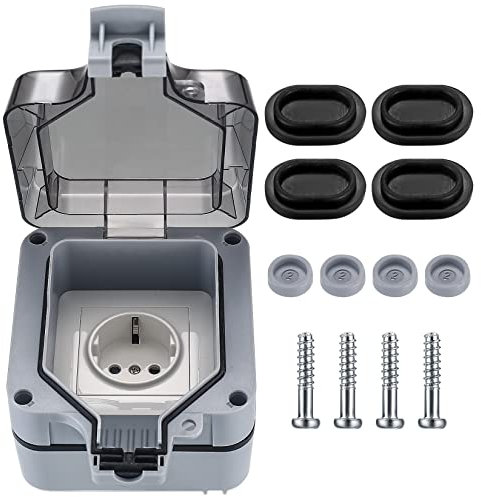 Prise électrique extérieure étanche IP66 à clapet, boîte de jonction monoposte, prise de courant de jardin encastrée, résistante aux intempéries, pour extérieur, cuisine, garage.