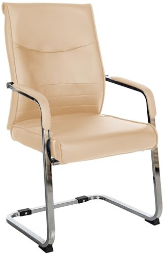 CLP Esszimmerstuhl Hobart, ergonomisch mit Armlehne, gepolstert Kunstleder, Metallgestell stabil, Besucher Konferenzstuhl modern, Farbe:Khaki, Material:Kunstleder