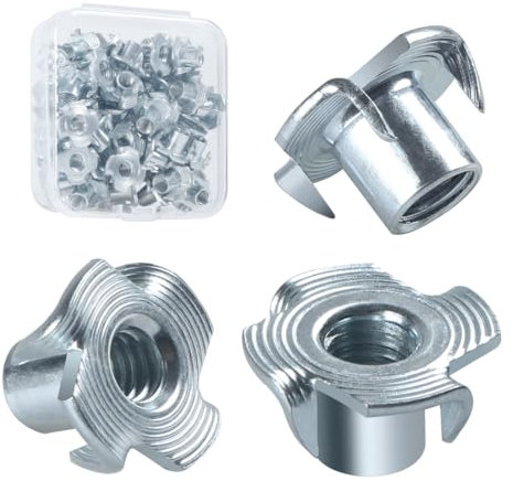 BOUMVID Dadi a T M5 x 8 mm, 50 Pezzi Filettato Dadi a Griffe Dadi con 4 Griffe Legno Inserti, Acciaio Zincato T Dado per il Fissaggio di Parti di Mobili Dado con Griffe da Manicotti