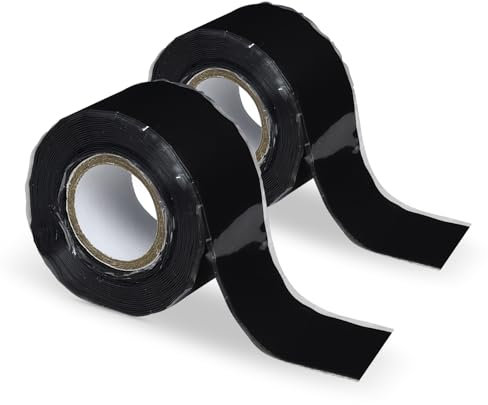 2 Rollen Selbstverschweißendes Silikonband 2,5cm x 3 Meter, Selbstklebendes Abdichtband Wasserdicht Isolierband Klebeband Silikon Tape Dichtungsband für Schlauchreparatur, Kabelreparatur Schwarz