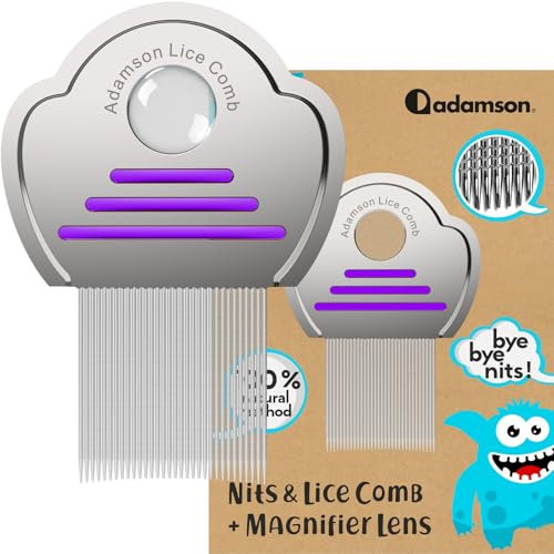 Adamson Läusekamm Kinder - Lice Comb - Edelstahl Nissenkamm Extra Fein - Effektiver Läusekamm Nissenkamm - Langlebig und Leicht zu Reinigen - Violett