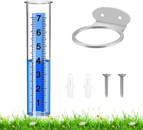 Timenued Pluviometro grande da 17,8 cm per esterni, tubo con supporto in acciaio inox per giardino, prato, cortile, patio, fattoria