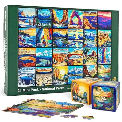 rokt&razo, 24 National Parks, 1000 Pieces Daily Challenge Pack, 24 Mini Pack Jigsaw Puzzle with Reference Poster, Advent Calendar, Family Game Nights, Finish Size 27.5 * 19.7 in