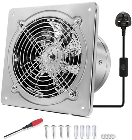 FanGoFast 6 Inch/150mm Kitchen Exhaust Fan 525m³/h Metal Extractor Fan with UK Plug Low Noise Stainless Steel Ventilation Fan for Warehouse Home Restaurant Garage (Silver, 150mm)