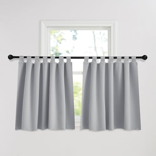 Pony Dance Öljettsjal set om 2 ogenomskinliga fönstergardiner korta mörkläggningsgardiner barnrum pojke fönstergardiner med öglor H 90 x B 140 cm, silvergrå