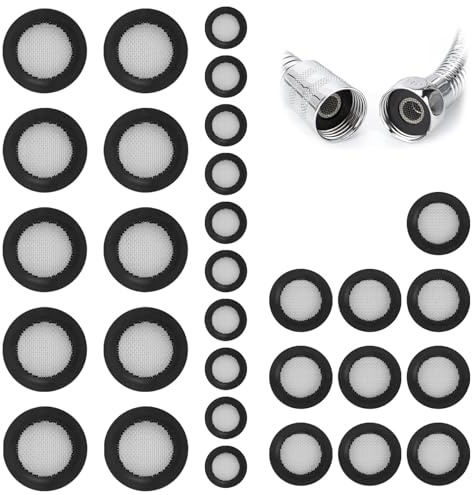 txuzong Set di 30 guarnizioni con filtro in acciaio inox – Guarnizione piatta in silicone da 1/2/3/4/1 pollici – Anelli di tenuta universali per rubinetto, tubo doccia e raccordi per tubi – Set di