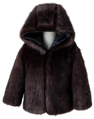 Girls Faux Fur Hooded Coats Winter Furry Thick Fleece Jackets Kids Long Sleeve Warm Outwear for Teen Girl Fuzzy Windproof Coat