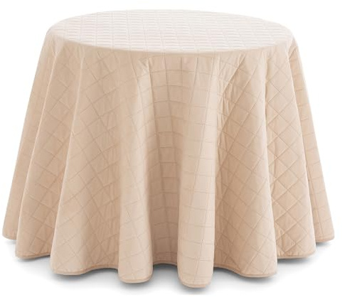 HIPERMANTA Falda Camilla 100 cm. Falda Mesa Camilla 100 cm. Ropa de Mesa Tacto Suave. Faldillas Mesa Camilla Redondas. Invierno Acolchada Cuadros. Color Beige