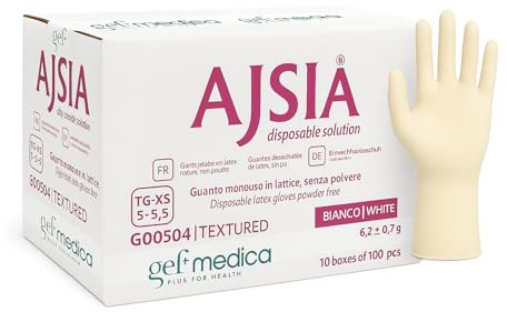 GEF Medica - 1000 Guanti in Lattice Premium Textured DPI Cat. III e Dispositivo Medico Classe I, EN ISO 374-5 VIRUS, Senza Polvere Clorinati AQL 1.5, Alta Sensibilità e Presa, Bianco, Taglia S