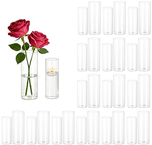 Hewory Glasvas, cylindervas-set: 32 smala cylindervaser, set, ljusglas, vaser för bordsdekoration, bröllopsdekoration – dekorationsvas, glas, glascylinder för bröllop, dekoration, bröllop, vardagsrum