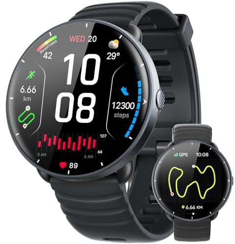Parsonver Smartwatch GPS Integrato, 5 ATM Impermeabile Orologio da Nuoto per Piscina/Acque Aperte, Orologio Fitness con Display AMOLED, 100+ Sportive, Frequenza Cardiaca,Sonno (Nero, 42 mm)