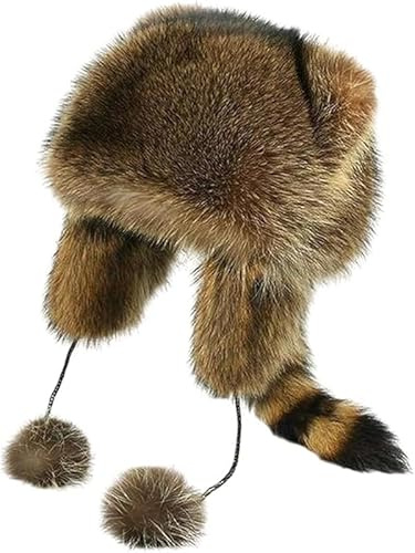 Niedliche Waschbärschwanz-Plüschmütze, Kunstfell, Winter-Ohrenklappe, russische Uschanka-Kappe, weich, gemütlich, warm, Eltern-Kind-Tiermütze, 7–12 Jahre, Einheitsgröße