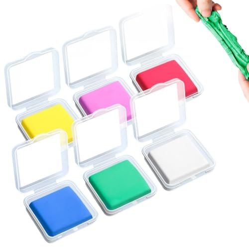SWYZOR 6 Piezas Borrador de Amasar Artístico Fuerte Adherencia no Residuos, Absorbente Borrador Moldeable de Masilla, Borrador Amasado Goma con Estuche Claro para Artistas Dibujo Niños