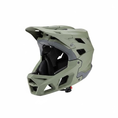 Generic Adult Bike Headgear Mountain Bike Helmet Full Face Downhill Helmet Men Women PC Impact orbing Foam Secure Coverage Removable Visor suitable for, Green Gray, M 55-58CM