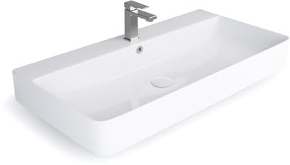 STILFORM Berlin Waschbecken 80 cm – Keramik Waschplatz in Brillant Weiß, mit Hahnloch, für Wandmontage oder als Aufsatzwaschbecken, Lotus-Effekt