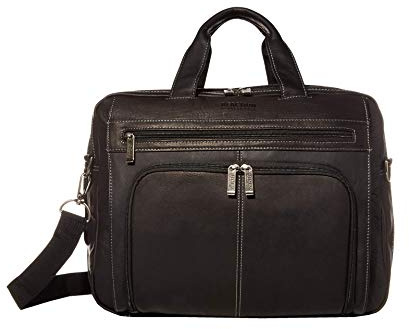 Kenneth Cole Reaction Manhattan Colombian Leather Slim 16 Laptop & Tablet Checkpoint-Friendly Anti-Theft RFID Business Book Bag Backpack, Black