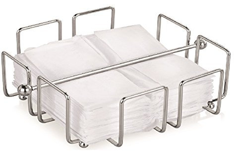 Serviettenhalter aus Edelstahl (verchromt), rutschhemmende Füße, passend für 33er Servietten mit 1/4 Falzung / 19,3 x 19,3 cm, Höhe: 6,8 oder 19,3 cm (A1-19,3 x 19,3 x 6,8 cm)