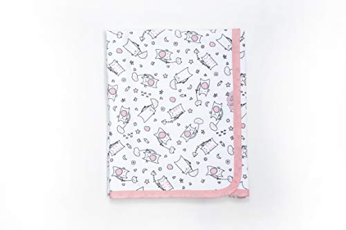 Ti TIN | weiche, saugfähige Babydecke, 80x75 cm | Krabbeldecke aus 100% Baumwolle mit doppellagigen Stoff, Babydecke fürs Auto, Wiege, Kinderwagen, Babyschale, etc, Katzen-Motiv, rosa