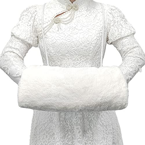 SwirlColor Manguitos Mujer, Hand Warff of Strap Pocket Manguito de Piel Sintética Blanca1pcs, con Gancho Transparente 1pcs