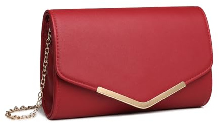 Miss Lulu Pochette Femme avec Chaîne, Sac de Soirée pour Mariage en Cuir PU | Rabat enveloppe, bordure métallique en V, silhouette fine, format compact, porté main ou épaule