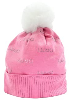 LIU.JO Berretto con pompon, logo, strass, rosa, Colore: rosa., Taglia unica