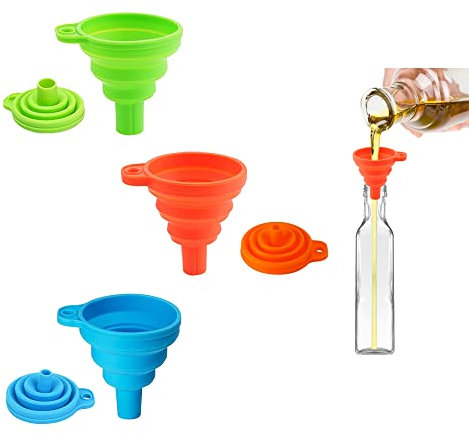 3 pcs Silicone Funnel, Collapsible Funnel Kitchen Small Funnels for Filling Bottles or Containers (Medium)