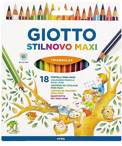 GIOTTO Stilnovo Maxi, Matite Colorate Spesse, Triangolari, Mina 4.3 mm, Colori Assortiti, 18 Pezzi