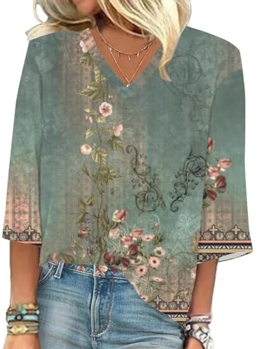 Generic Blouse Femme Chic Et Élégante Été Chemisier Tunique Sweatshirt Chemise Manche 3/4 Pulls, Gilets Et Multicolore 2XL