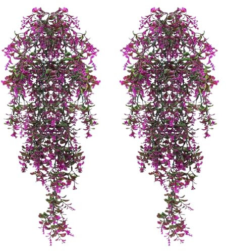 Kunstpflanze Künstliche Pflanzen Hängend Kunstpflanzen Wie Echt Outdoor Wetterfest 2 STK Kunstblumen Balkon Hängepflanzen Plastik Hängepflanze Künstlich Blumen Balkonpflanzen für Deko (Rot)