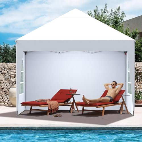 Kidsgigglz Tonnelle Pliante 3x3 Imperméable, Tonnelle de Jardin Exterieur, Chapiteau de Jardin Exterieur, Hauteurs Réglables, Anti-UV50+ avec 4 Parois Latérales pour Camping Festival Plage, Blanc